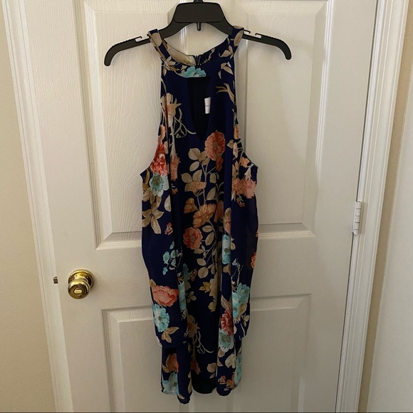 Charles Henry Blue Floral Cold Shoulder Dress, Size M - Picture 4 of 8